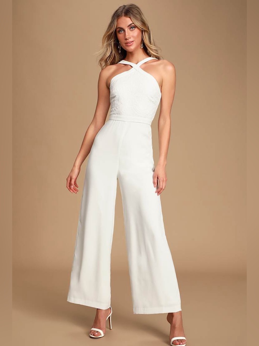 Ever New Ally White Embroidered Jumpsuit Size US 4 Bridal